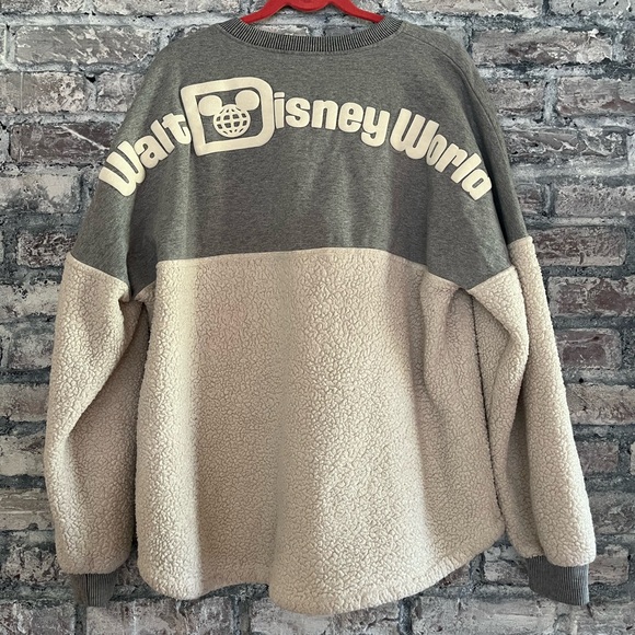 Disney Gray and Cream Spirit Jersey Crewneck Fleece Oversized Sweatshirt So Cozy - Picture 5 of 6